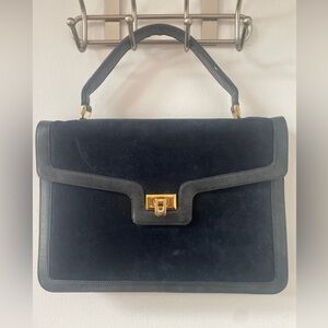 Zenith Handmade Vintage 50s Navy Blue Velvet Bag Purse Gold Turnlock Top Handle